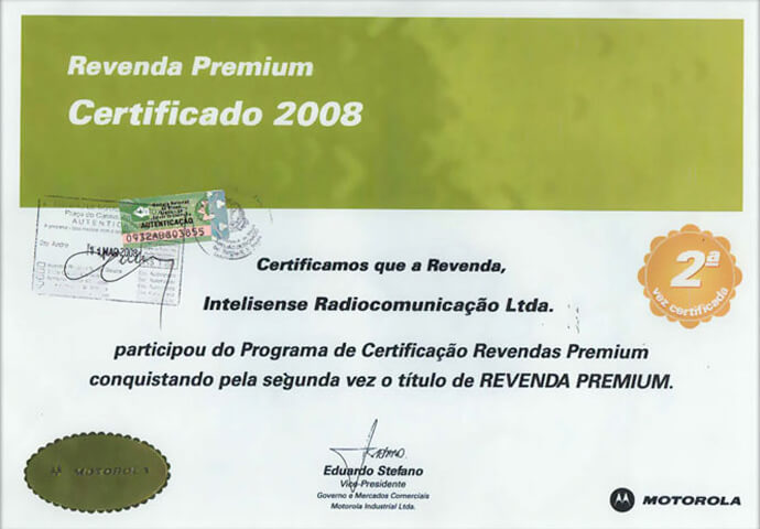 Certificado Revenda Premium Ouro 2008