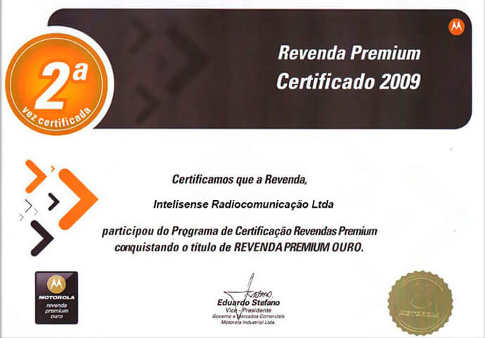 Certificado Revenda Premium Ouro 2009