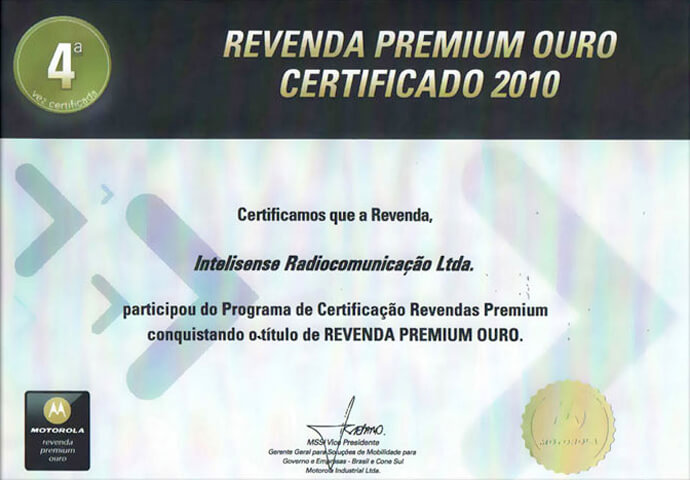 Certificado Revenda Premium Ouro 2010