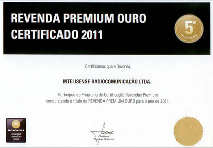 Certificado Revenda Premium Ouro 2011